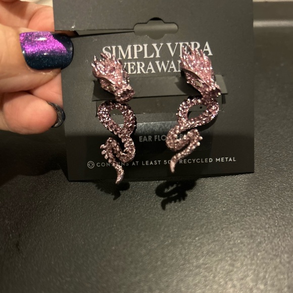 Simply Vera Vera Wang front-back Rose pink/purple Dragon Earrings - Picture 2 of 2